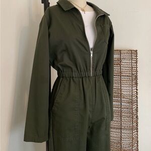 Brandy Melville Olive/Army Green Zip-Up Collar Jumpsuit